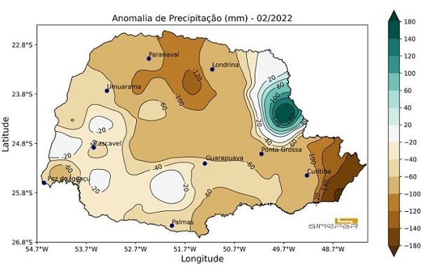 Boletim agrometeorológico do IDR-Paraná de fevereiro aponta novamente baixa precipitação de chuvas no Paraná