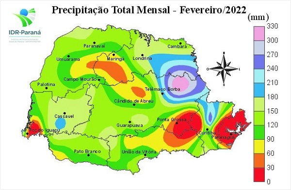 Boletim agrometeorológico do IDR-Paraná de fevereiro aponta novamente baixa precipitação de chuvas no Paraná