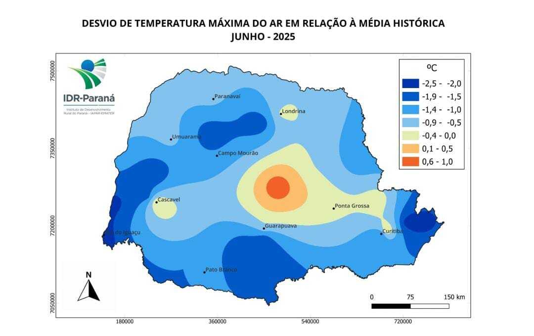 Boletim Agrometeorológico do IDR-Paraná mostra que junho foi um mês marcado pelo frio intenso