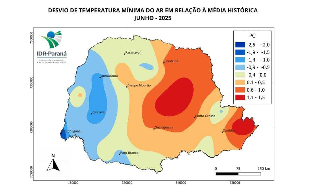 Boletim Agrometeorológico do IDR-Paraná mostra que junho foi um mês marcado pelo frio intenso