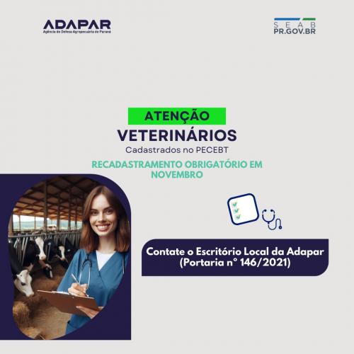 Veterinários devem se recadastrar na Adapar para atuar contra brucelose e tuberculose