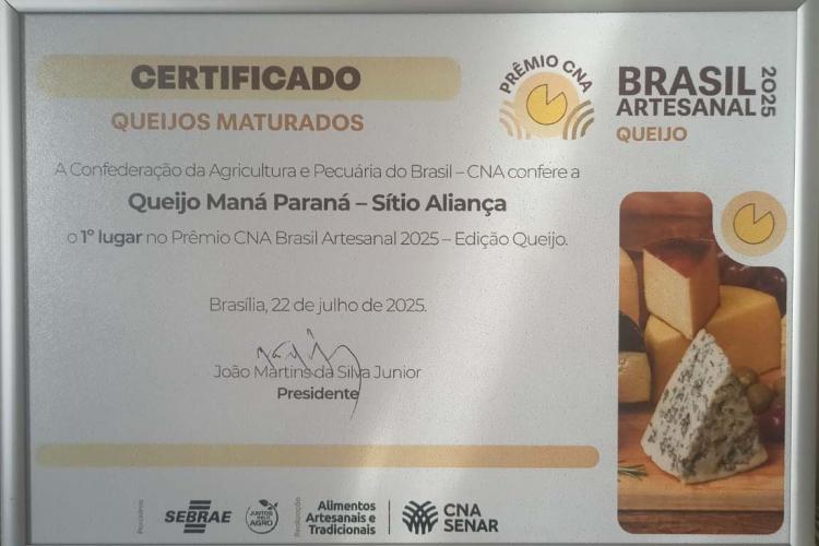 Queijos do Paraná conquistam ouro e prata no Prêmio CNA Brasil Artesanal